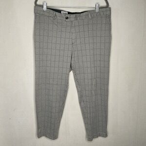 Zara Textured Tweed Houndstooth /Plaid Cropped‎ Trousers Pants Sz 36" Gray Black